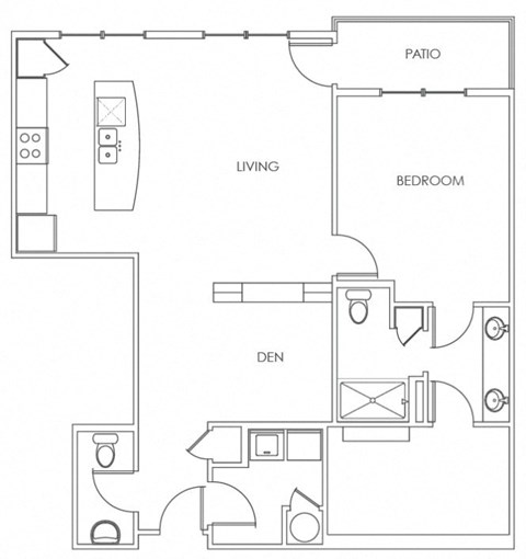 Floor plan for 1 bed, 1.5 baths, 1071 sqft